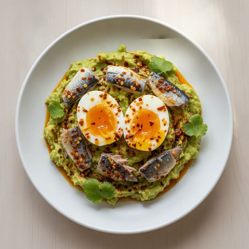 Sardine and Egg Avocado Mash with Chili Crisp