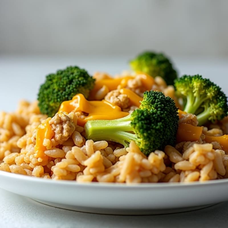 Lean Ground Chicken and Turkey with Cheesy Roasted Broccoli and Fluffy Brown Rice