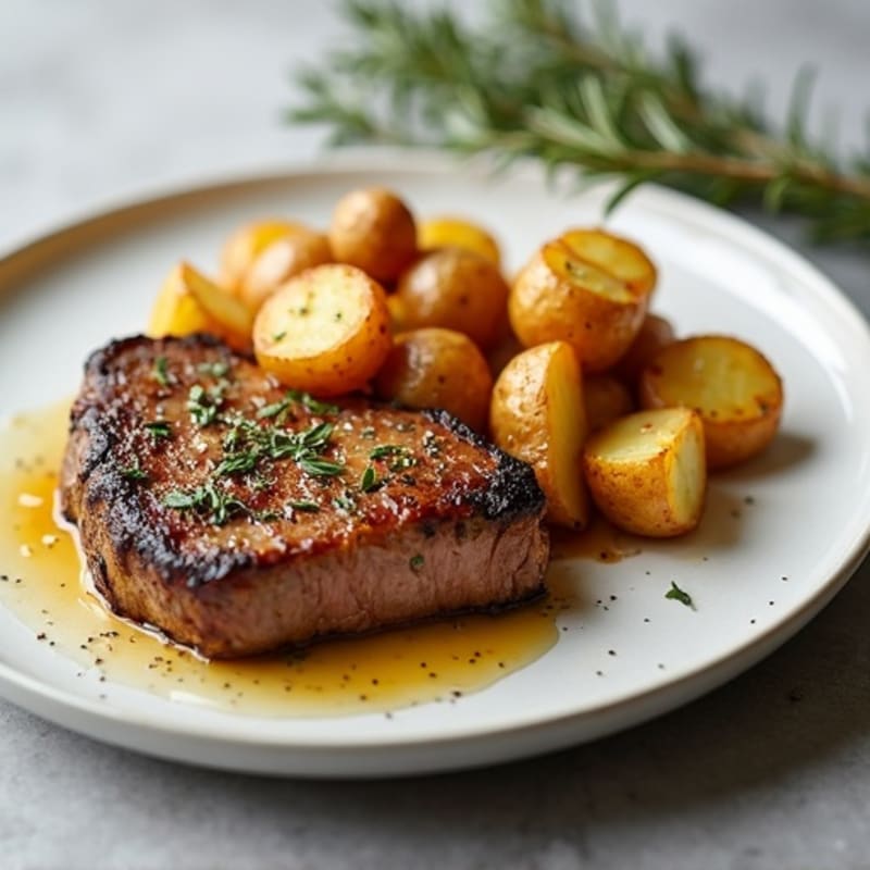 Pan-Seared Garlic Butter Steak with Crispy Roasted Potatoes