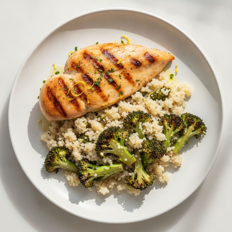Grilled Chicken Breast with Roasted Broccoli and Quinoa