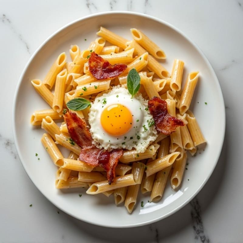 Creamy Garlic Egg and Lean Bacon Whole Wheat Pasta