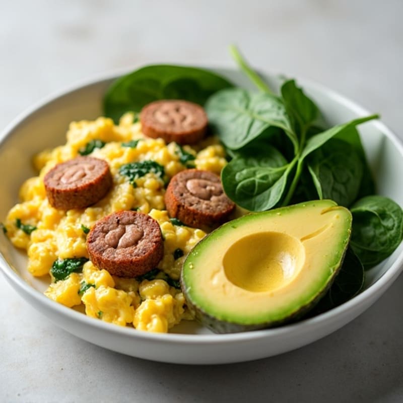Egg White Scramble with Turkey Sausage and Spinach