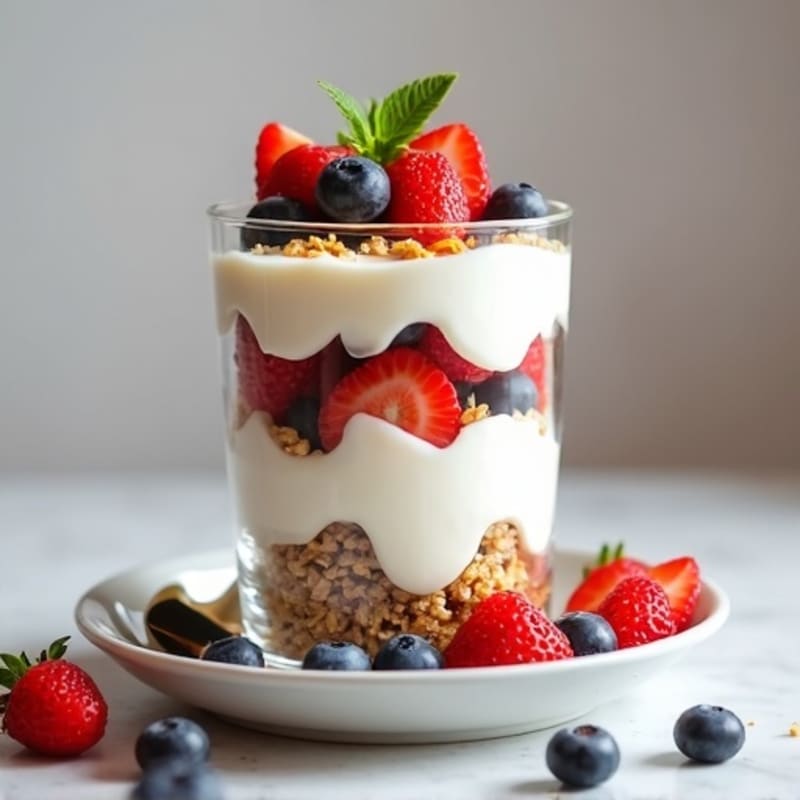 Creamy Greek Yogurt Parfait with Protein Granola and Mixed Berries