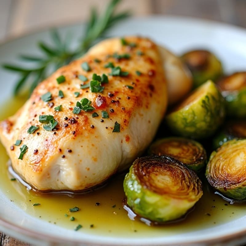 Lemon Herb Roasted Chicken with Crispy Brussels Sprouts