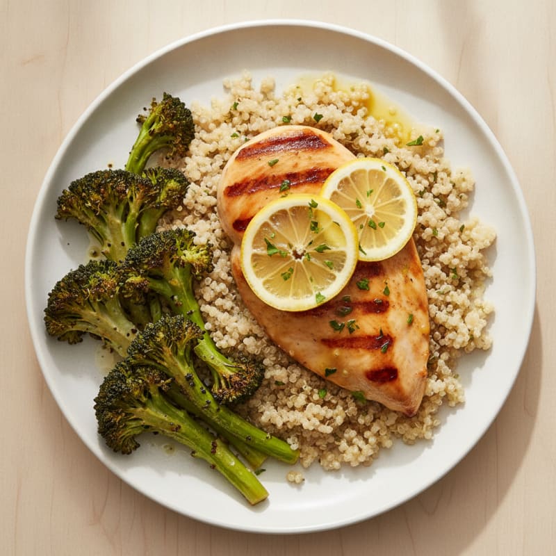 Grilled Chicken Breast with Quinoa and Roasted Broccoli