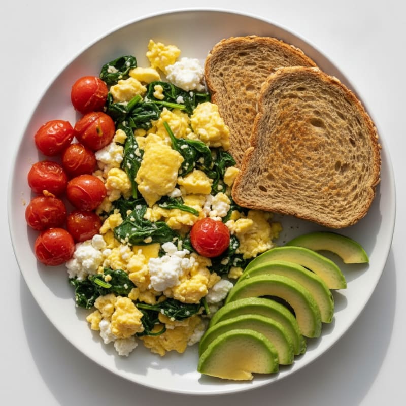 Cottage Cheese Scramble with Spinach and Cherry Tomatoes