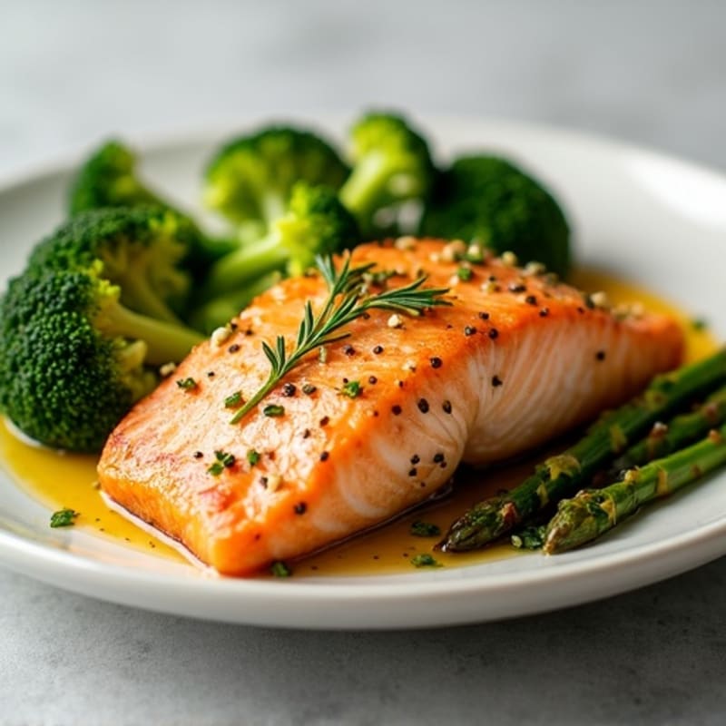 Lemon Garlic Roasted Salmon with Roasted Broccoli and Asparagus