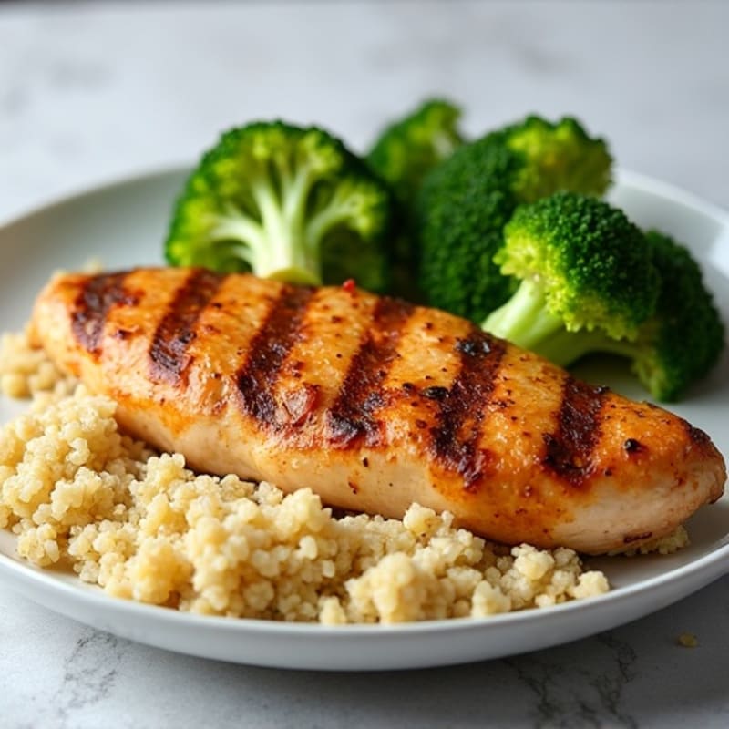 Grilled Chicken Breast with Quinoa and Steamed Broccoli