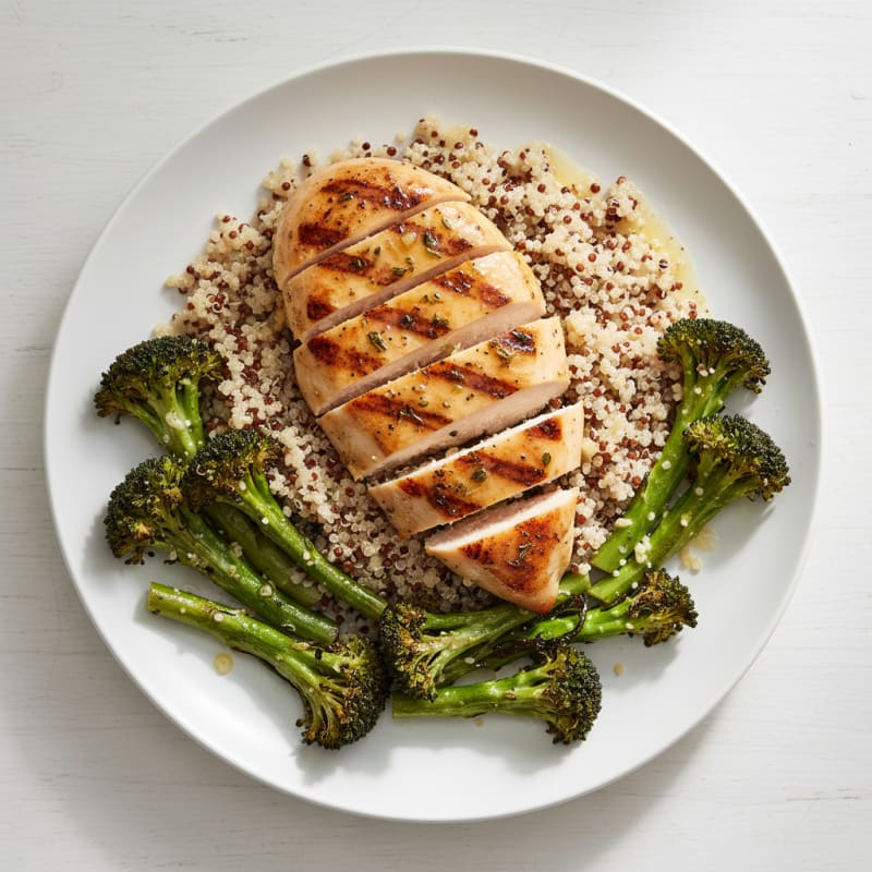 Grilled Chicken Breast with Quinoa and Roasted Broccoli