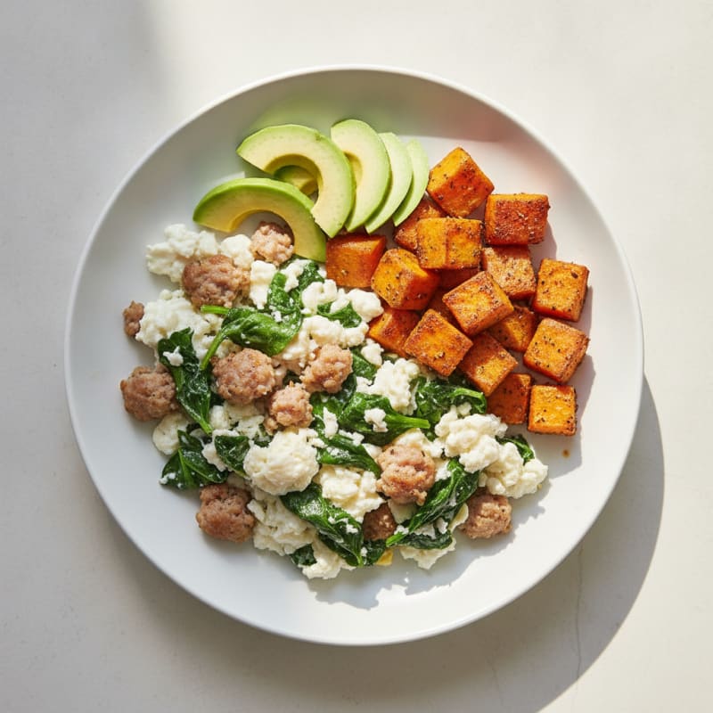 Egg White Scramble with Spinach and Turkey Sausage