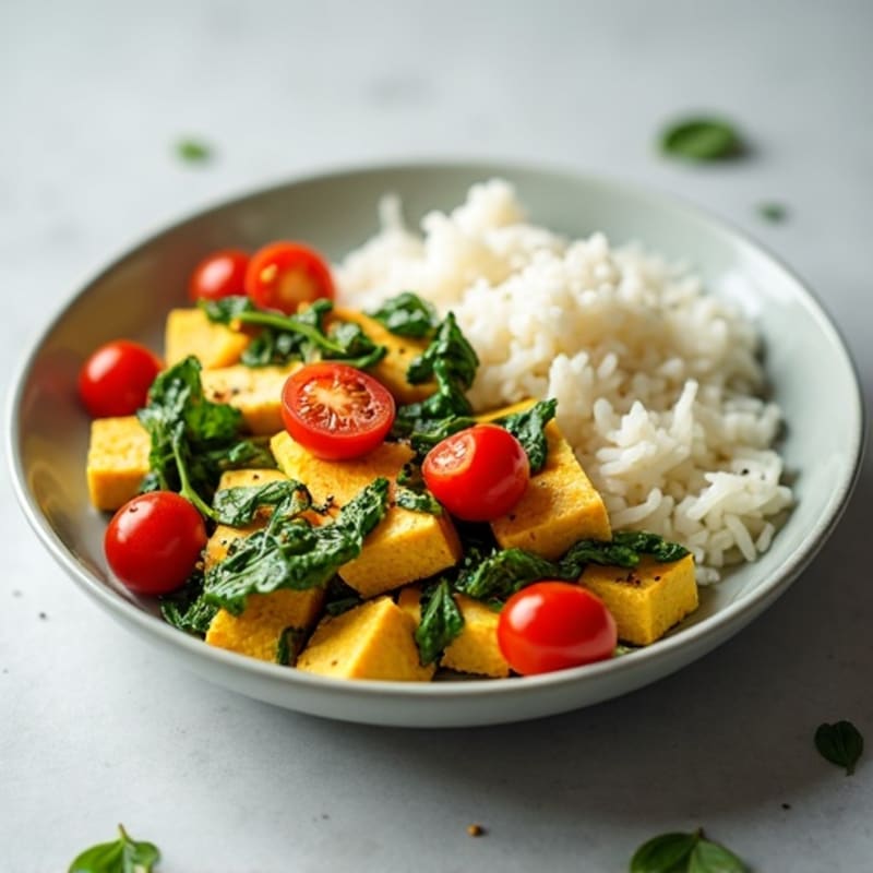 Silky Tofu Scramble with Spinach and Cherry Tomatoes