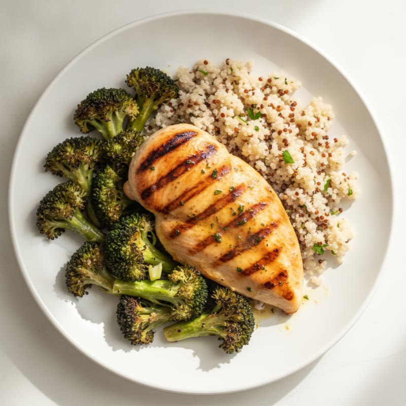 Grilled Chicken Breast with Quinoa and Roasted Broccoli