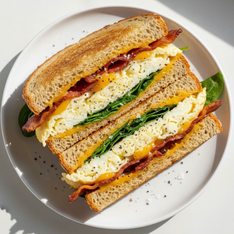 Golden Cheesy Egg and Bacon Sandwich