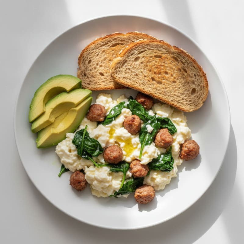 Egg White Scramble with Turkey Sausage and Spinach