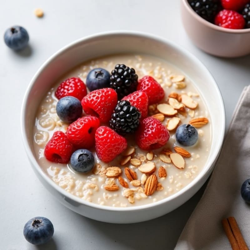 Creamy Protein Oatmeal with Fresh Berries and Toasted Nuts