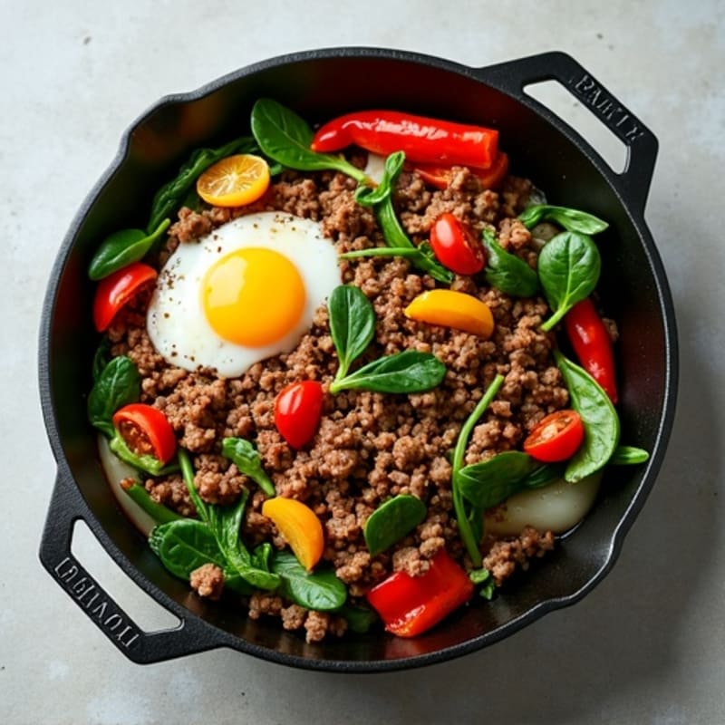 Savory Ground Beef and Greens Skillet
