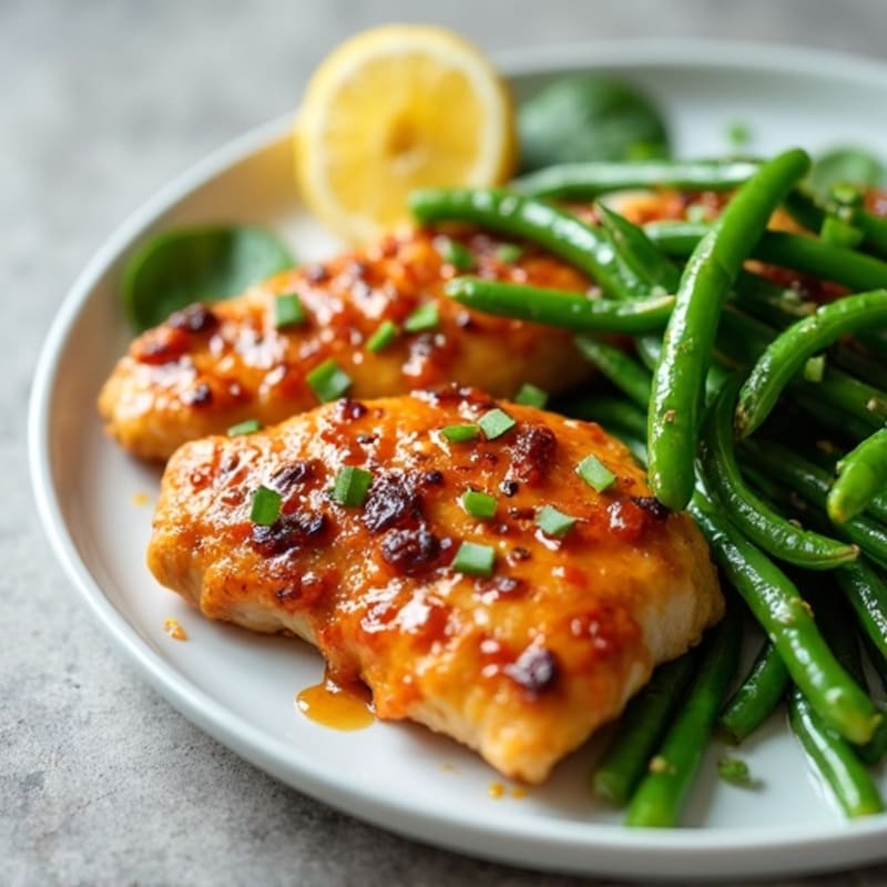 Sticky Lemon-Ginger Chicken with Crispy Green Beans
