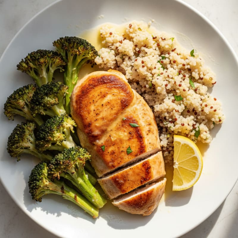 Crispy Chicken Breast with Roasted Broccoli and Quinoa