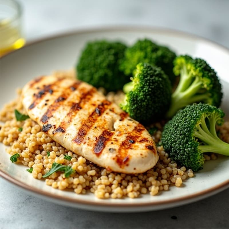 Grilled Chicken Breast with Quinoa and Roasted Broccoli