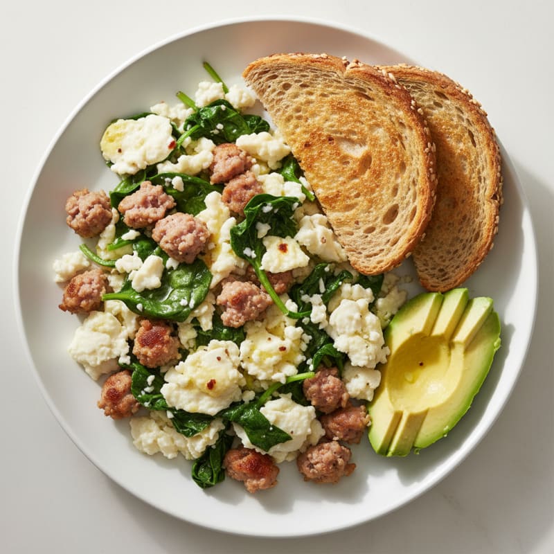 Egg White and Turkey Sausage Scramble with Spinach