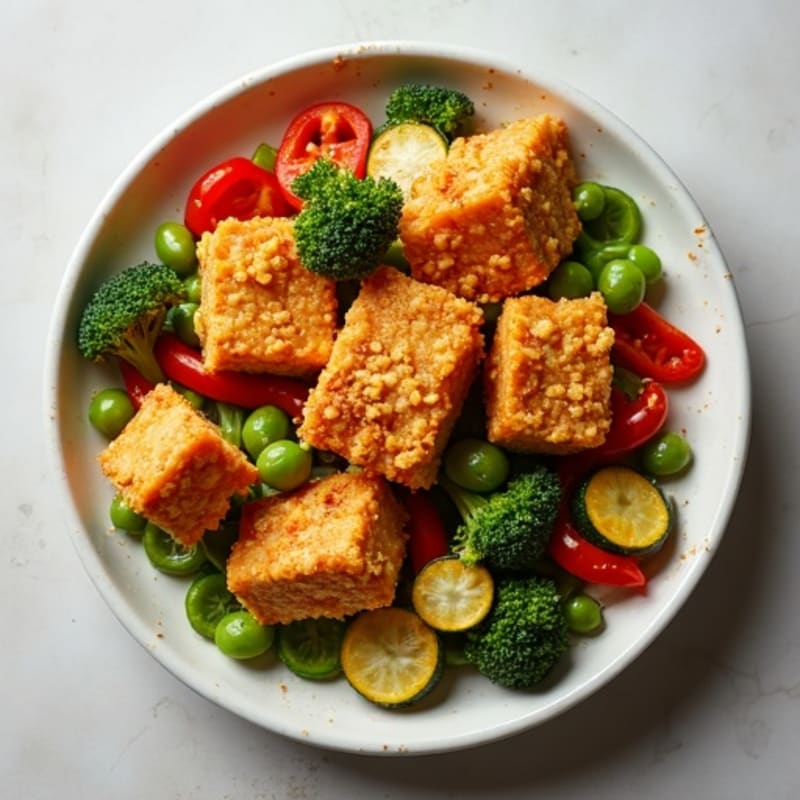 Crispy Tofu and Roasted Vegetable Casserole