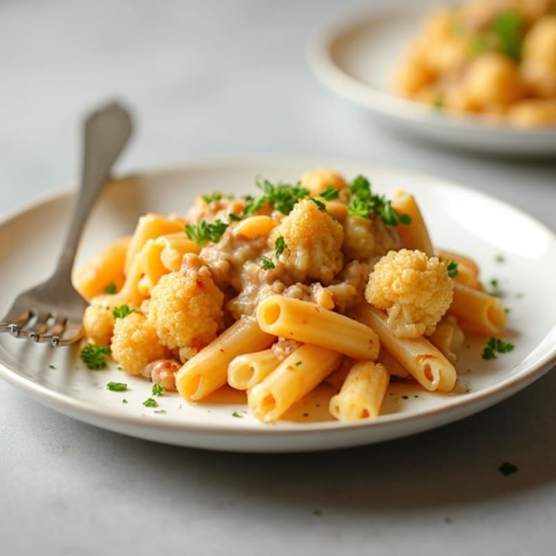 Creamy Baked Cheesy Cauliflower Pasta with Lean Ground Turkey