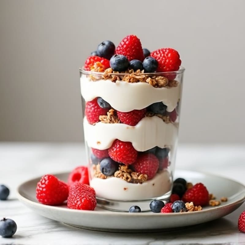 Greek Yogurt Parfait with Protein Granola and Fresh Berries