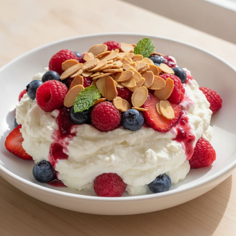 Greek Yogurt Protein Parfait with Mixed Berries and Almonds