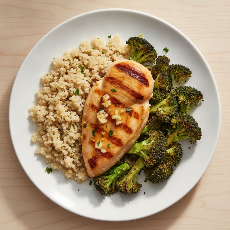 Grilled Lemon Garlic Chicken Breast with Quinoa and Roasted Broccoli