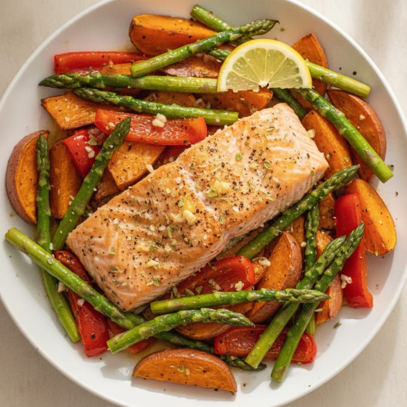 Sheet Pan Lemon Herb Salmon with Roasted Vegetables