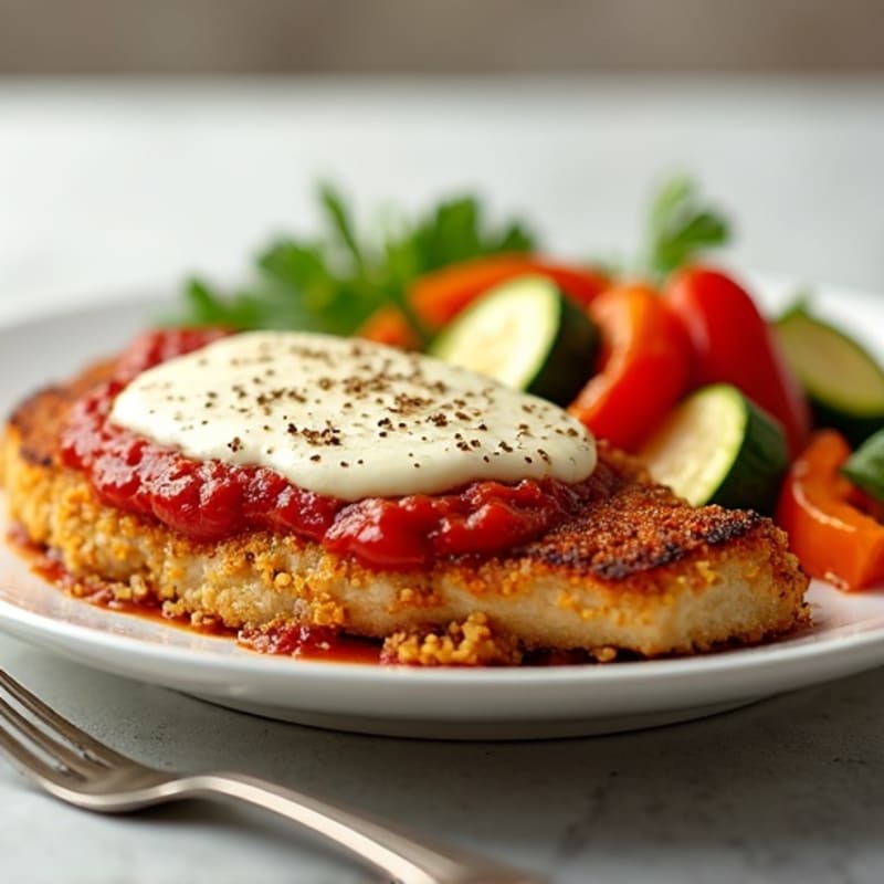 Healthy Crispy Baked Chicken Parmesan with Roasted Vegetables