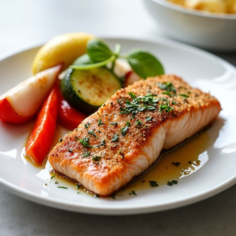 Crispy Herb-Crusted Salmon with Roasted Vegetables