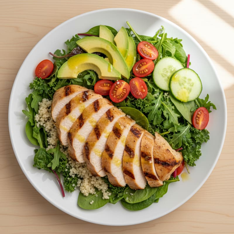 Grilled Turkey Breast Salad with Mixed Greens and Quinoa
