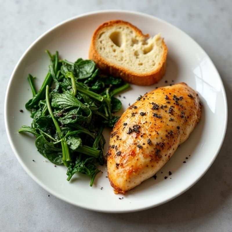 Herb-Roasted Chicken with Sautéed Greens and Crispy Sourdough Toast