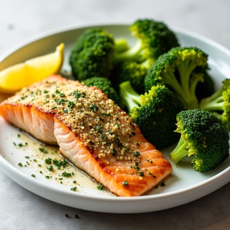 Herb-Crusted Baked Salmon with Roasted Broccoli