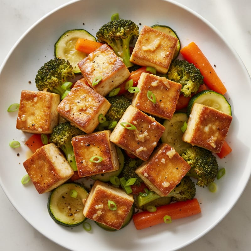 Ginger-Garlic Tofu and Roasted Vegetables