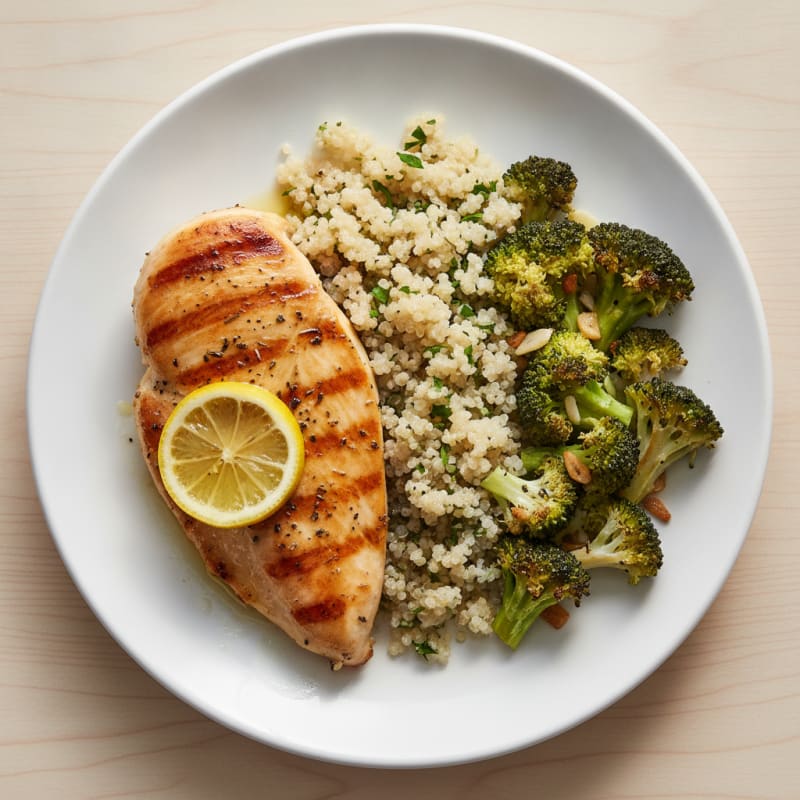 Grilled Chicken Breast with Quinoa and Roasted Broccoli
