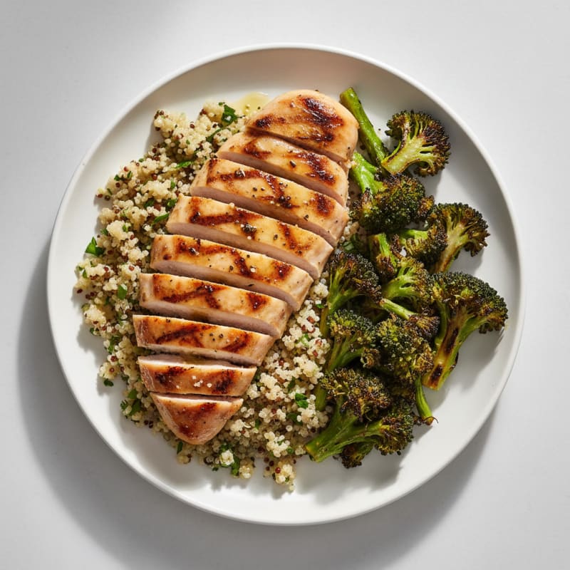Grilled Chicken Breast with Quinoa and Roasted Broccoli