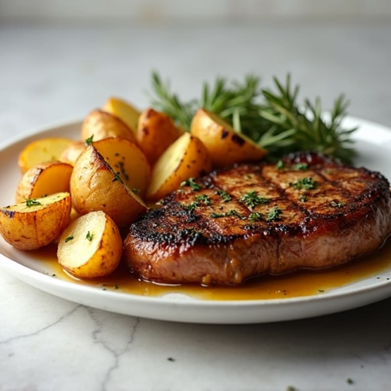 Pan-Seared Garlic Butter Steak with Crispy Roasted Potatoes