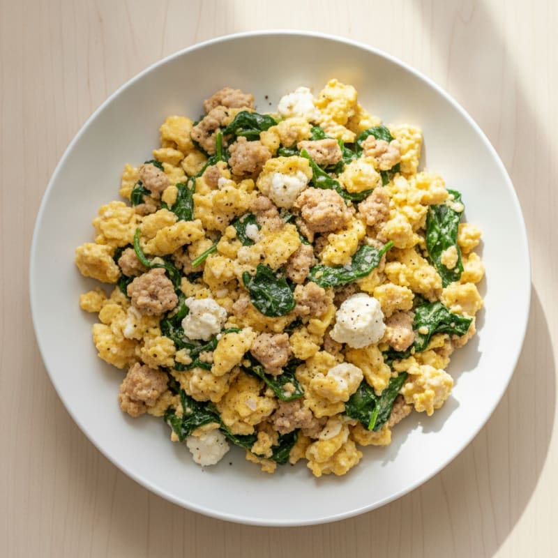 Cottage Cheese Scramble with Spinach and Sautéed Turkey