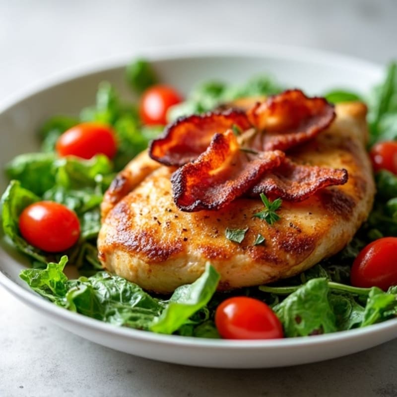 Roasted Chicken and Crispy Bacon Salad with Fresh Greens and Tomatoes