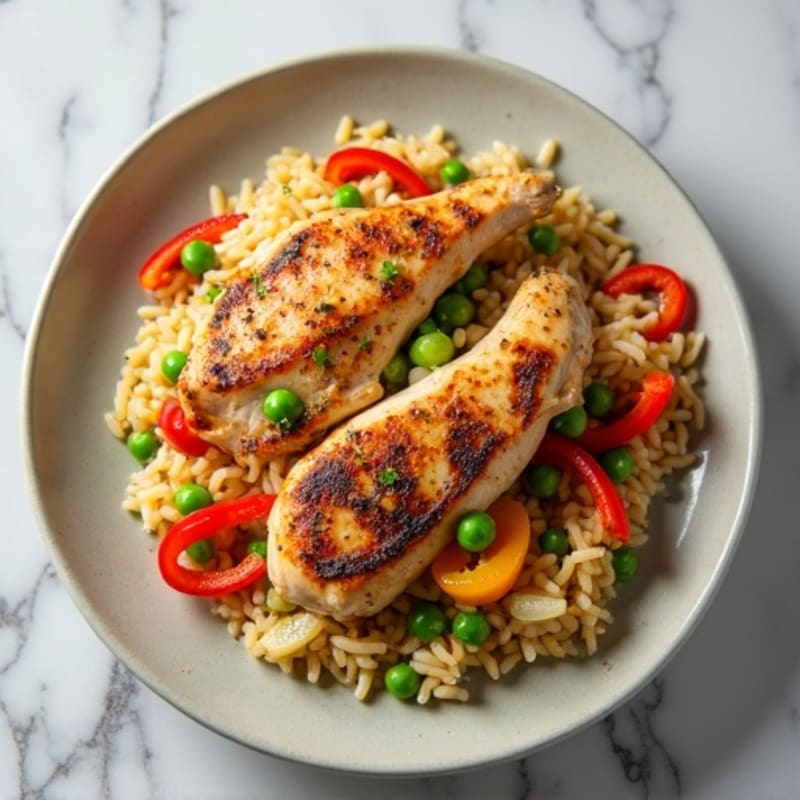 One-Pan Savory Chicken and Rice with Bell Peppers and Peas