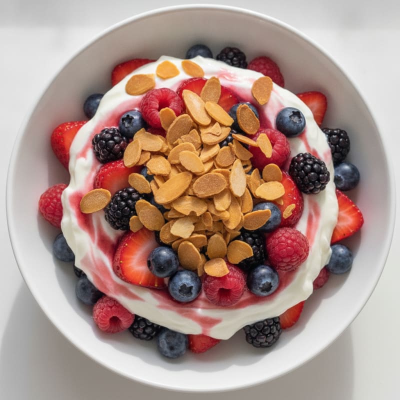Greek Yogurt Protein Parfait with Mixed Berries and Almonds