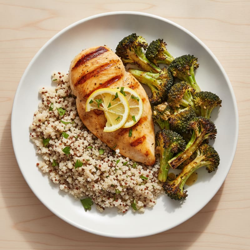 Grilled Chicken Breast with Quinoa and Roasted Broccoli