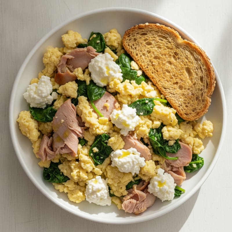 Cottage Cheese Scramble with Spinach and Smoked Turkey