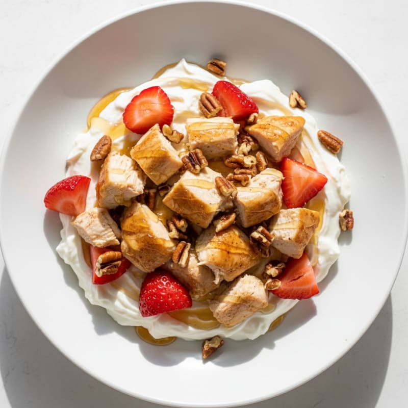 Creamy Greek Yogurt Protein Bowl with Chopped Chicken and Berries