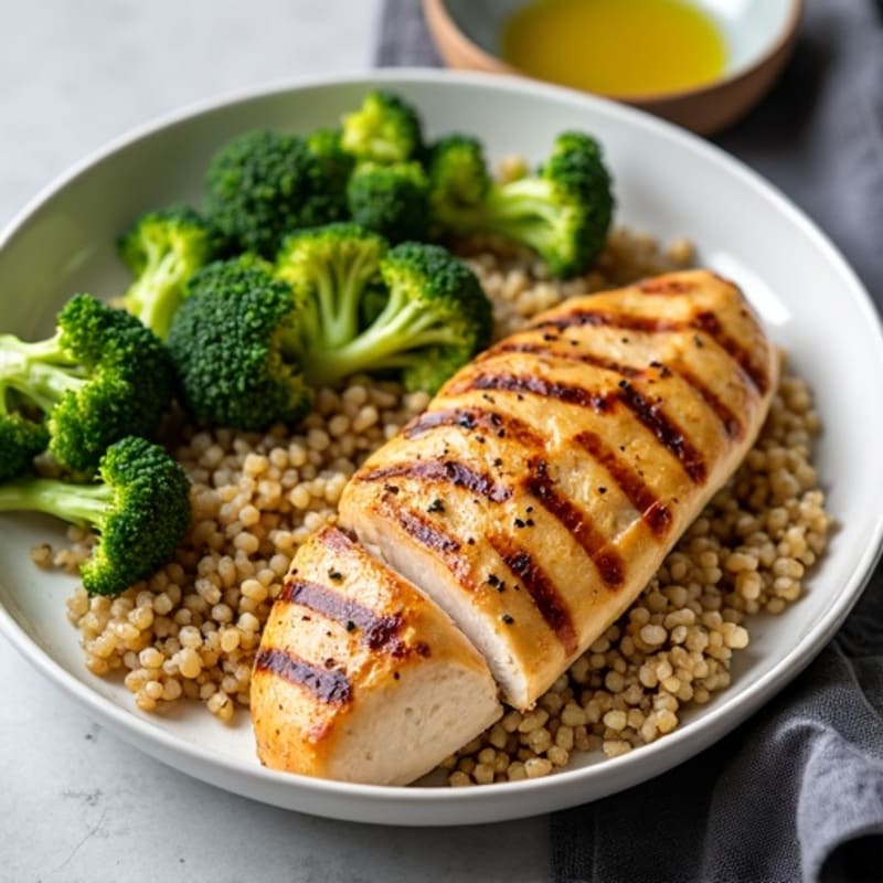 Grilled Chicken Breast with Roasted Broccoli and Quinoa