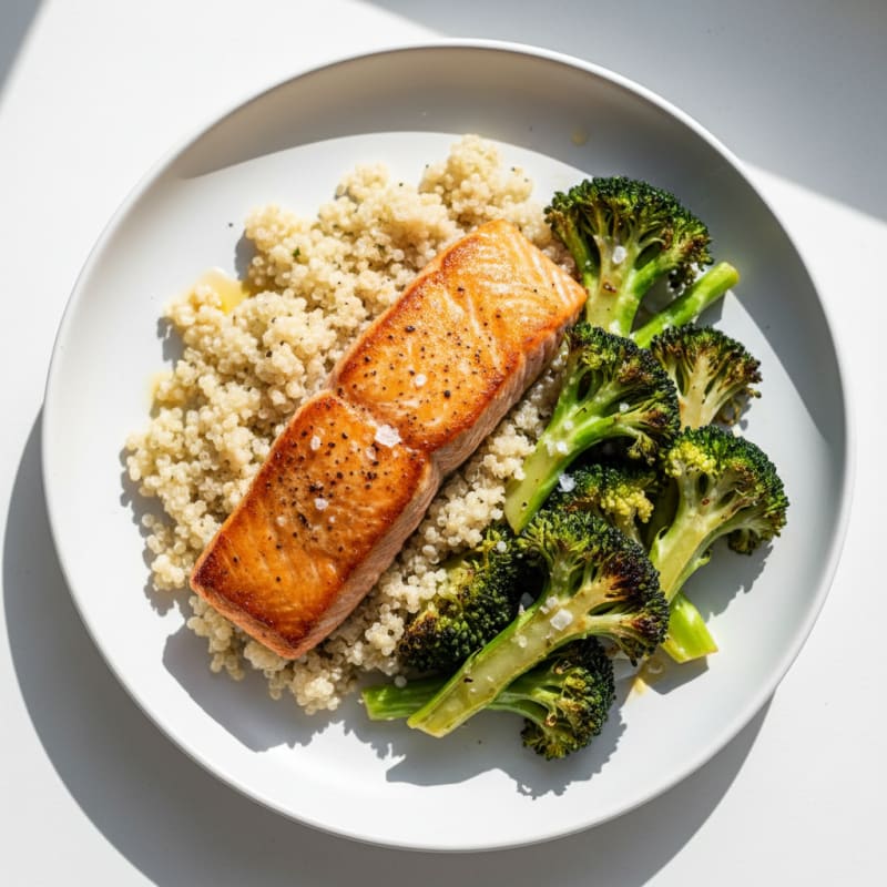 Seared Salmon with Roasted Broccoli and Quinoa
