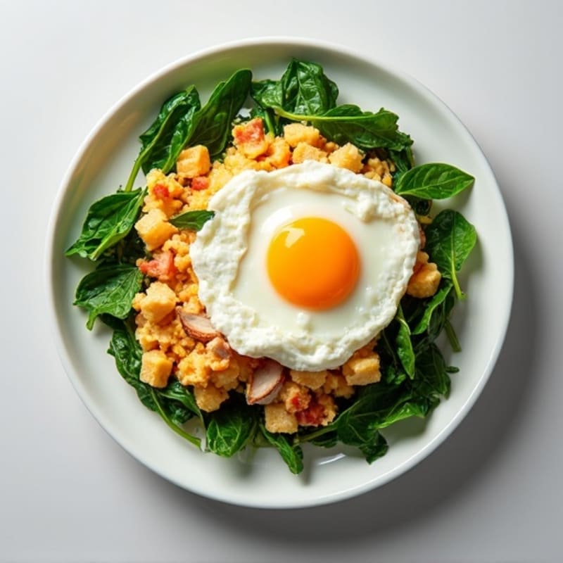 Egg White and Spinach Scramble with Cottage Cheese and Sliced Turkey