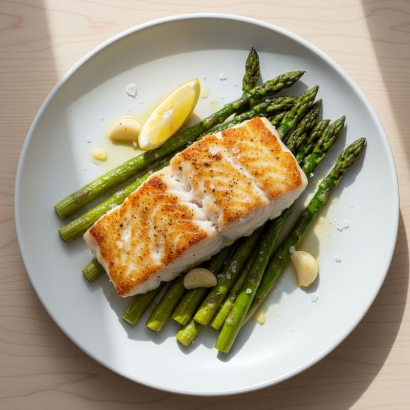 Seared Cod Fillet with Roasted Asparagus